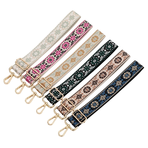 Polyester Ethnic Embroidered Bag Strap Adjustable Wide Shoulder Crossbody Replacement Woven Floral Bohemian Style Belt Accessory