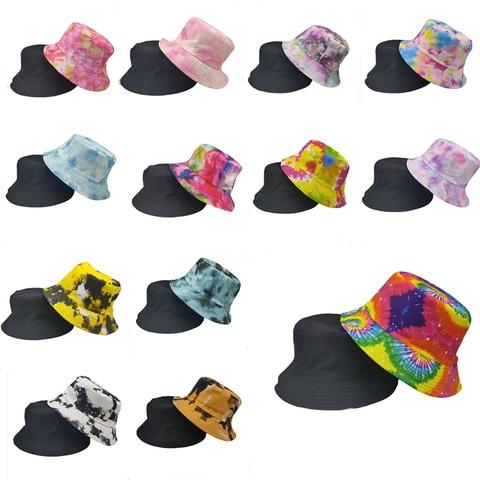 Reversible Bucket Hat Tie Dye Print Polyester Sun Protection Retro Streetwear Casual For Men Women