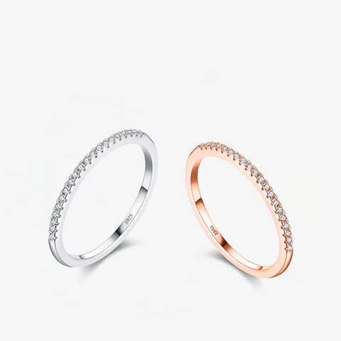 925 Sterling Silver Eternity Ring Minimalist Cubic Zirconia Slim Stackable Band For Women Elegant Jewelry