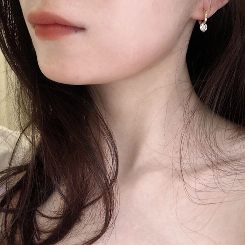 Round Cubic Zirconia 925 Sterling Silver Hoop Drop Earrings Minimalist Simple Jewelry For Women