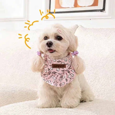 Cute Pet Saliva Bib Bandana Cotton Floral Scarf With Ruffle Edge Curved Design Adjustable Tie For Small Dog Cat