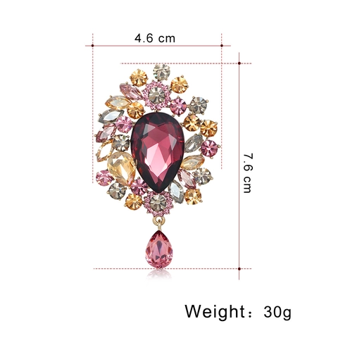 Vintage Luxury Waterdrop Rhinestone Brooch For Women Elegant Crystal Corsage Pin For Wedding Party Gown Jewelry Accessory
