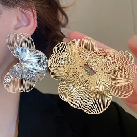 Hollow Flower Stud Earrings With 925 Sterling Silver Earring Post Fashion Statement Filigree Petal For Women