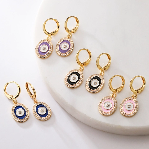 Evil Eye Huggie Hoop Ohrringe Kupfer Vergoldet Emaille Zirkon Eingelegt Mode Exquisiter Schmuck Für Damen