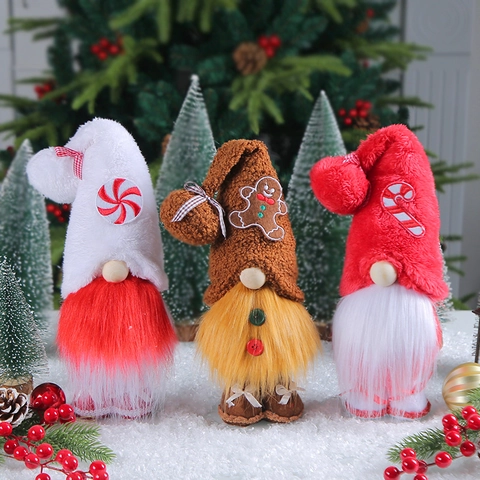 Weihnachtsgnom Ornamente Plüsch Gesichtlose Puppe Rote Nase Süßigkeiten Lebkuchenmann Stehend Desktop Feiertag Heimdekor
