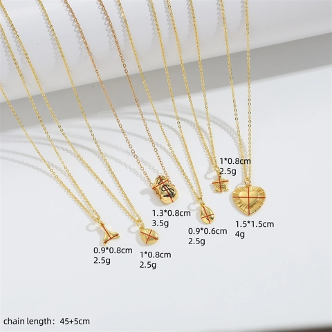 Dames Mode Goud Gepolijst Koperen Ketting Hart Schelp Geldzak Schildpad Visstaart Hanger Minimalistische Sieraden Accessoire