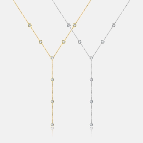 925 Sterling Silver Y-Shape Rhinestone Necklace For Women Minimalist Gold Silver Plated Lariat Pendant Necklaces Clavicle Chain