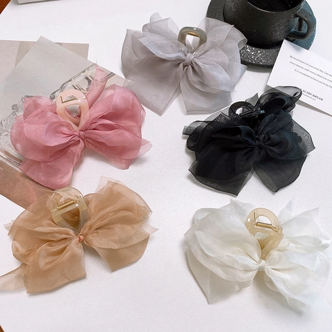 Grande Pinza Per Capelli Con Fiocco Organza Filo Elegante Stile Fata Shark Clip Per Donne Accessorio Estetico Capelli