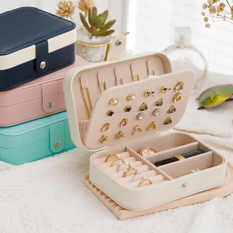 Portable PU Leather Jewelry Box Traveling Jewelry Storage Case For Earrings Rings Necklaces Organizer Mini Jewel Holder Case Women Gift