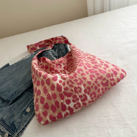 Sac Fourre-tout En Toile À Imprimé Léopard Grande Capacité Sac À Épaule Décontracté Style Coréen Sac À Main Esthétique Pour Femmes