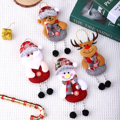 Addobbi Natalizi In Peluche Da Appendere Babbo Natale Pupazzo Di Neve Renna Orso Tessuto Maglia Gambe Lunghe Decorazioni