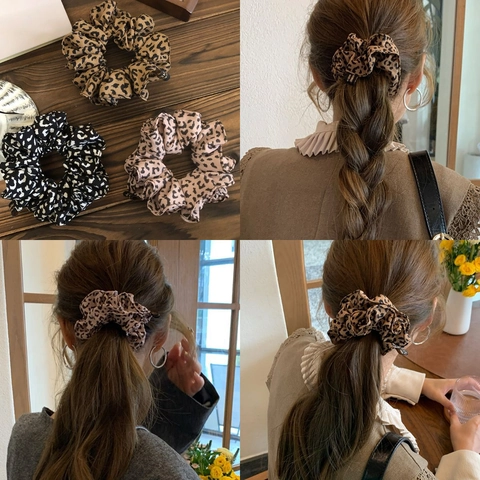 Coletero De Tela Con Estampado De Leopardo Retro Elástico Grande Para El Cabello Soporte Para Cola De Cavallo Accesorios