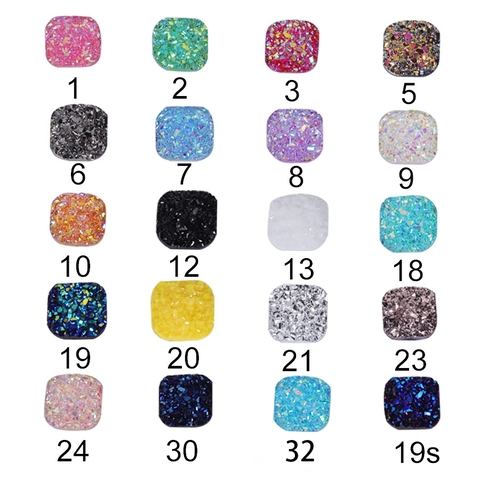 Square Resin Druzy Cabochons Sparkly Glitter Flat Back DIY Jewelry Making Accessories Findings Starry Sky Pattern