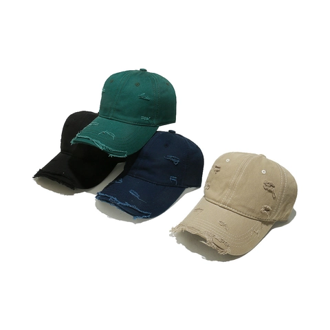 Distressed Ripped Baseball Cap Vintage Cotton Soft Top Curved Brim Adjustable Sunshade Outdoor Fashion Hat Unisex