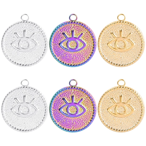Collana Pendente Occhio Del Diavolo Acciaio Inossidabile Moneta Rotonda Retro Gioielli Arcobaleno Oro Argento