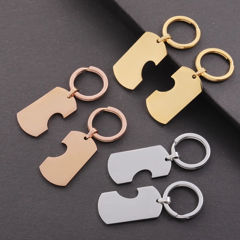 Portachiavi Puzzle Cuore Coordinato Acciaio Inossidabile Lucidato Pendente Geometrico Gioielli Per Coppie Amici