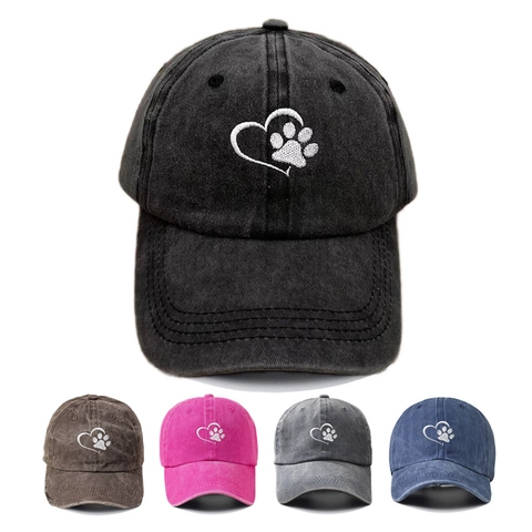 Cappello Da Baseball In Cotone Lavato Ricamato Cuore Zampa Protezione Solare Cappello Vintage Casual Per Uomo Donna