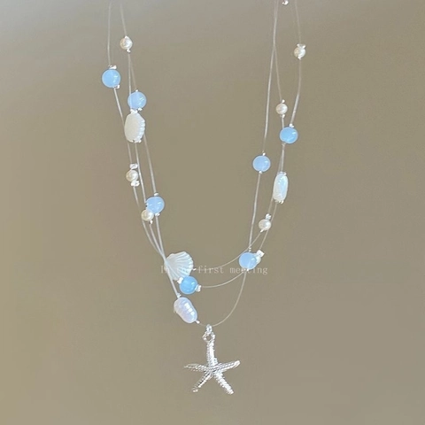 Collar Multicapa De Estrella De Mar Concha Perla Artificial De Imitación Cuentas Coloridas Moda Boho Playa Verano Para Mujeres