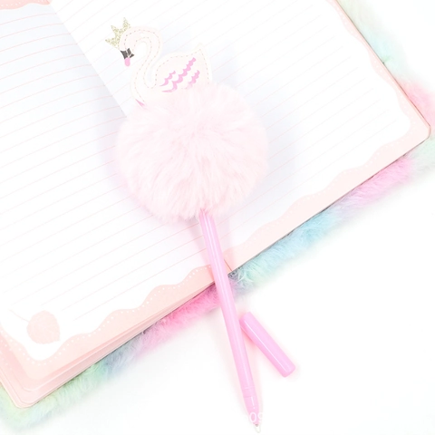Carino Penna Gel Cigno Pompon Rosa Ecopelle Decorativo Penne Per Scrittura Per Studenti Ragazze Ufficio