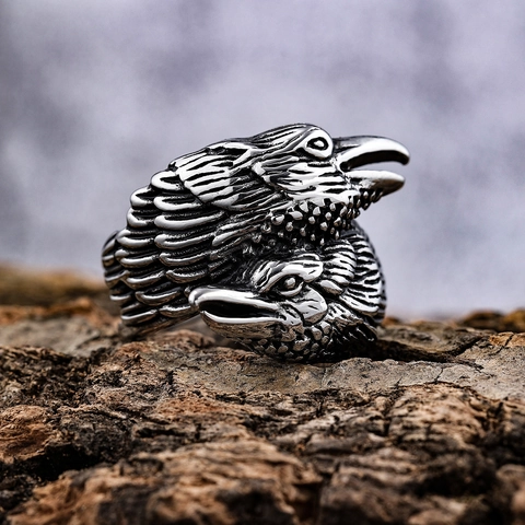 Anillo De Cabeza De Águila Doble Vintage Acero Inoxidable Punk Gótico Cuervo Joyería Animal Para Hombres Biker