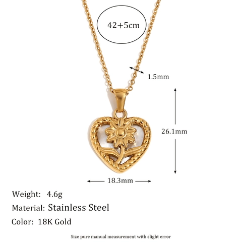 Collar Con Colgante De Corazón Acero Inoxidable Chapado En Oro Concha Girasol Joyería Elegante Para Mujer Moda Nicho
