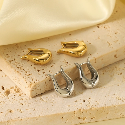 Pendientes de Botón de Tulipán Geométrico Irregular de Acero Inoxidable Minimalista Francés para Mujer Joyería de Diseño