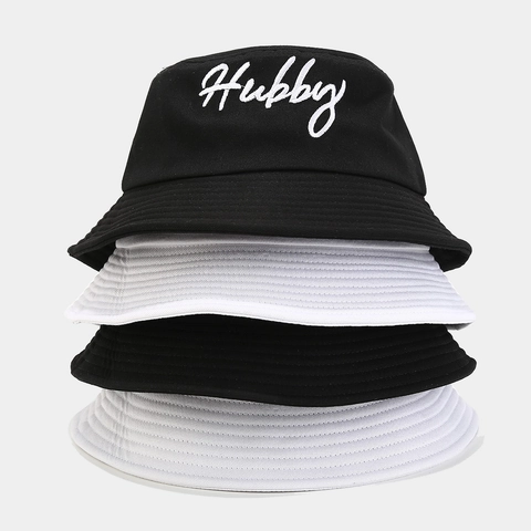 Chapeau Bob Coton Hubby Wifey Lettre Brodé Mariage Voyage Protection Solaire Extérieur Décontracté Pour Couples