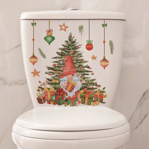 Weihnachtsbaum Gnom Toilettenaufkleber PVC Selbstklebend Badezimmer Dekoration Feiertag Heimdekor Festlich