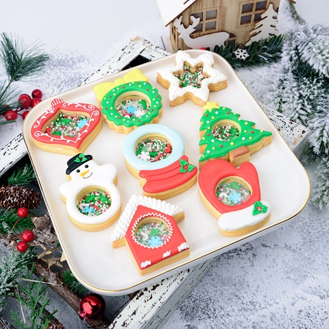 Cortador De Galletas Navidad Shaker Molde Plástico PLA Repostería DIY Muñeco De Nieve Árbol Copo De Nieve Novedad