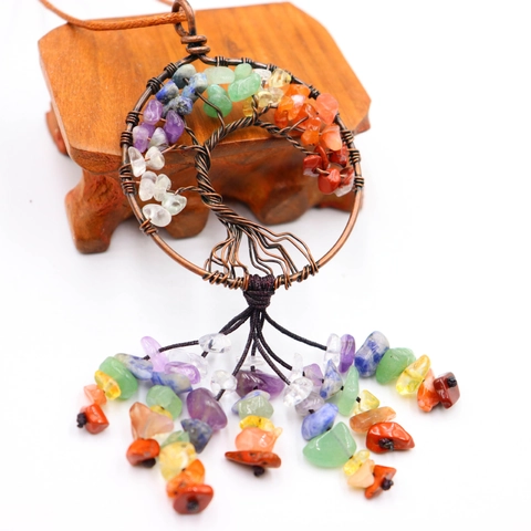 Colgante Árbol De La Vida Hecho A Mano Con Fragmentos De Piedras Naturales Siete Chakra Curación Adorno Colgante Para Coche Pared
