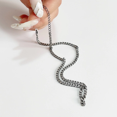 Collana A Catena Grumet In Argento Sterling 925 Girocollo Vintage Ossidato Retro Per Donna Con Estensione Regolabile