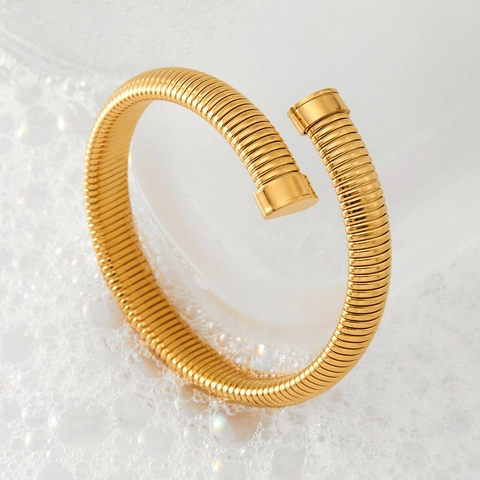 Minimalistischer Edelstahl Tubogas Spirale Offener Armreif Für Damen Gold Silber Galvanisierter Geometrischer Schmuck