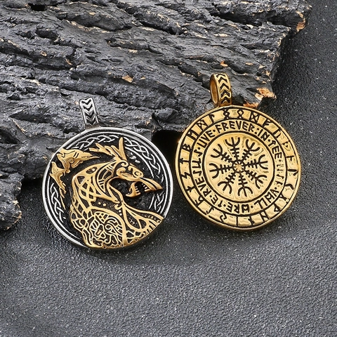 Collar Vikingo Colgante Acero Inoxidable Nudo Celta Runas Dragón Lobo Águila Punk Amuleto Hombre Retro