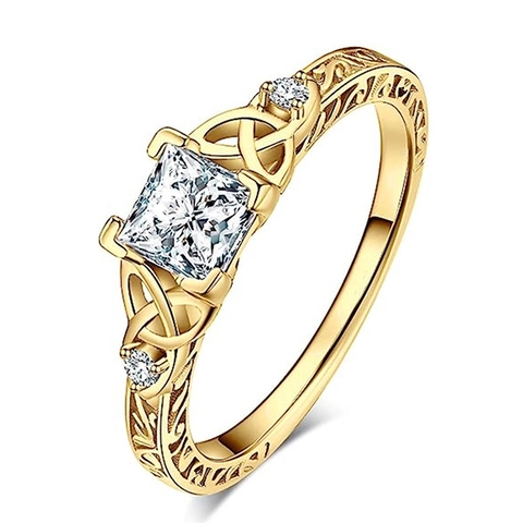 Ring Mit Zirkonia Im Prinzessschliff Legierung Hohl Keltischer Knoten Vintage Elegant Schmuck Für Damen