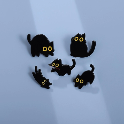 Lindo Pin de Esmalte de Gato Negro de Dibujos Animados de Aleación de Zinc Broche de Animal para Ropa Mochila Accesorios