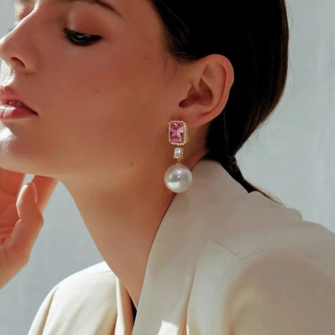 Élégantes Boucles d'Oreilles Pendantes en Perles Artificielles et Strass Roses Style Ins Cuivre Plaqué Or Argent pour Femmes