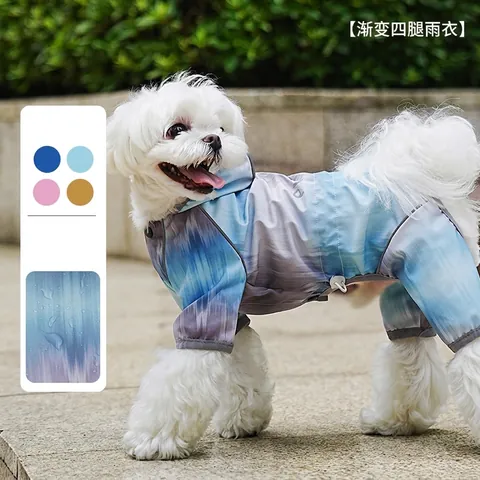 Dog Raincoat Waterproof Polyester Hooded Four Leg Pet Rain Jacket With Reflective Strips Tie Dye For Small Medium Dogs