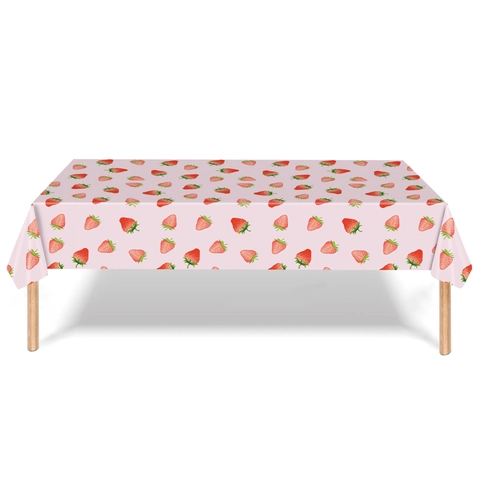 Pink Strawberry Disposable PE Tablecloth Rectangular Party Table Decoration For Kids Birthday Picnic Small Fresh Style Waterproof Cover