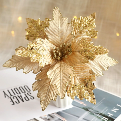 Fiori Di Poinsettia Artificiali Natale Glitter Tessuto Scintillanti Ornamenti Floreali Per Albero Di Festa Decorazione Casa