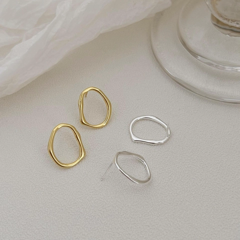 Irregular Hollow Geometric Hoop Stud Earrings In 925 Sterling Silver Minimalist Style Daily Jewelry For Women