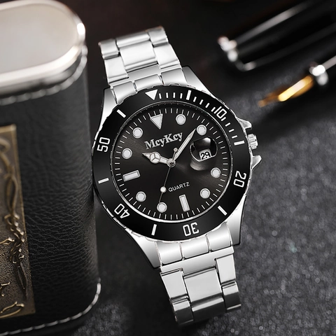 Ανδρικό Ρολόι Quartz Business Casual Μπρασελέ από Ανοξείδωτο Ατσάλι Στυλ Diver Περιστρεφόμενη Στεφάνη Ημερολόγιο Κοσμήματα Δώρο