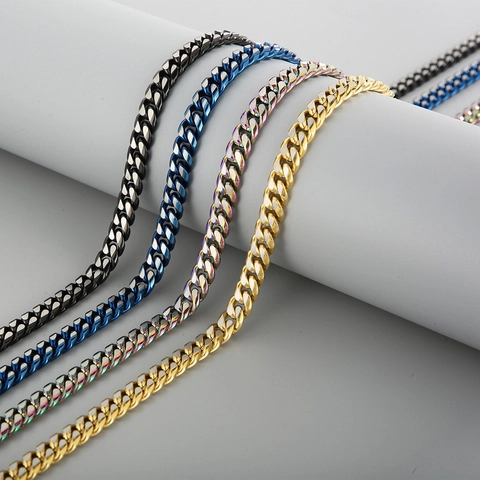 Cuban Link Chain Necklace Stainless Steel Hip Hop Style Trendy Jewelry Minimalist Geometric Design