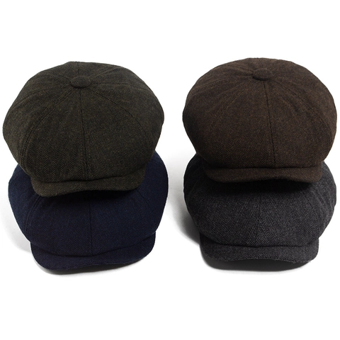 Retro Newsboy Pet Met Visgraatmotief Vintage Stof Achthoekige Platte Hoed Verstelbaar Voor Heren Klassiek