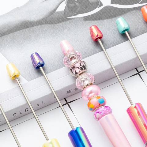 Beadable Ballpoint Pen DIY Creative Gradient Iridescent Metallic Finish Plastic Novelty Writing Tool
