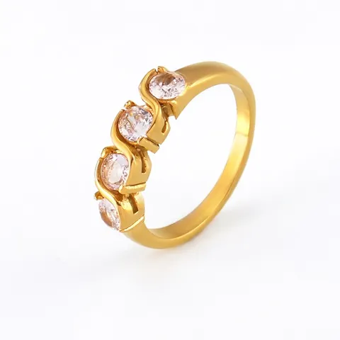 Anello Con Zirconi Ondulati Minimalista Acciaio Inossidabile Placcato Oro 18K Forma S Gioielli Geometrici Da Donna