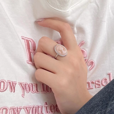 Vintage Oval Porträt Kamee Ring 925 Sterlingsilber Verstellbar Retro Französischer Stil Eleganter Schmuck Für Damen