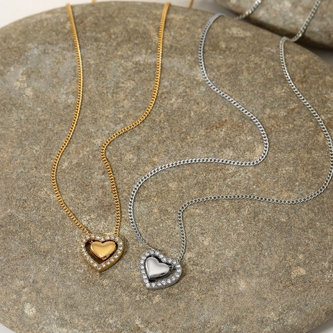 Collana Con Ciondolo A Cuore Da Donna In Acciaio Inossidabile Con Strass Doppio Design A Cuore Gioielli A Catena Di Clavicole