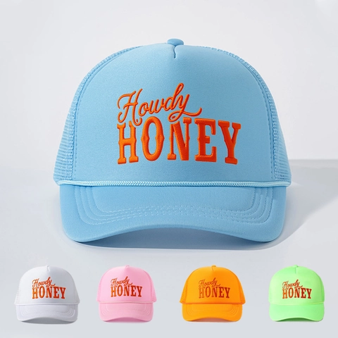 Trucker Hat Howdy Honey Embroidered Mesh Back Adjustable Polyester Sun Visor Vintage Baseball Cap For Men Women