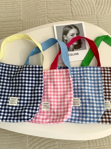 Borsa Tote In Tela A Quadretti Gingham Colore A Contrasto Borsa A Spalla Da Donna Grande Capacità Stile Letterario Shopping Quotidiano
