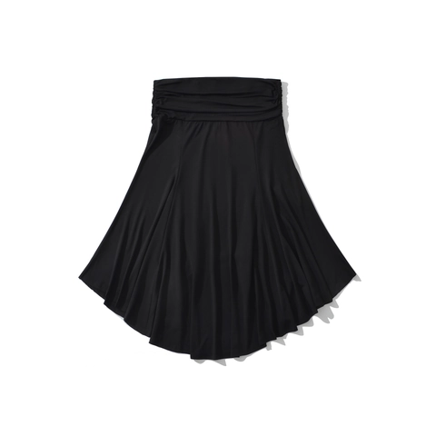 Women Irregular Hem High Low Skirt Ruched High Waist Solid Black Flowy Stretchy Polyester Spandex Streetwear Sexy